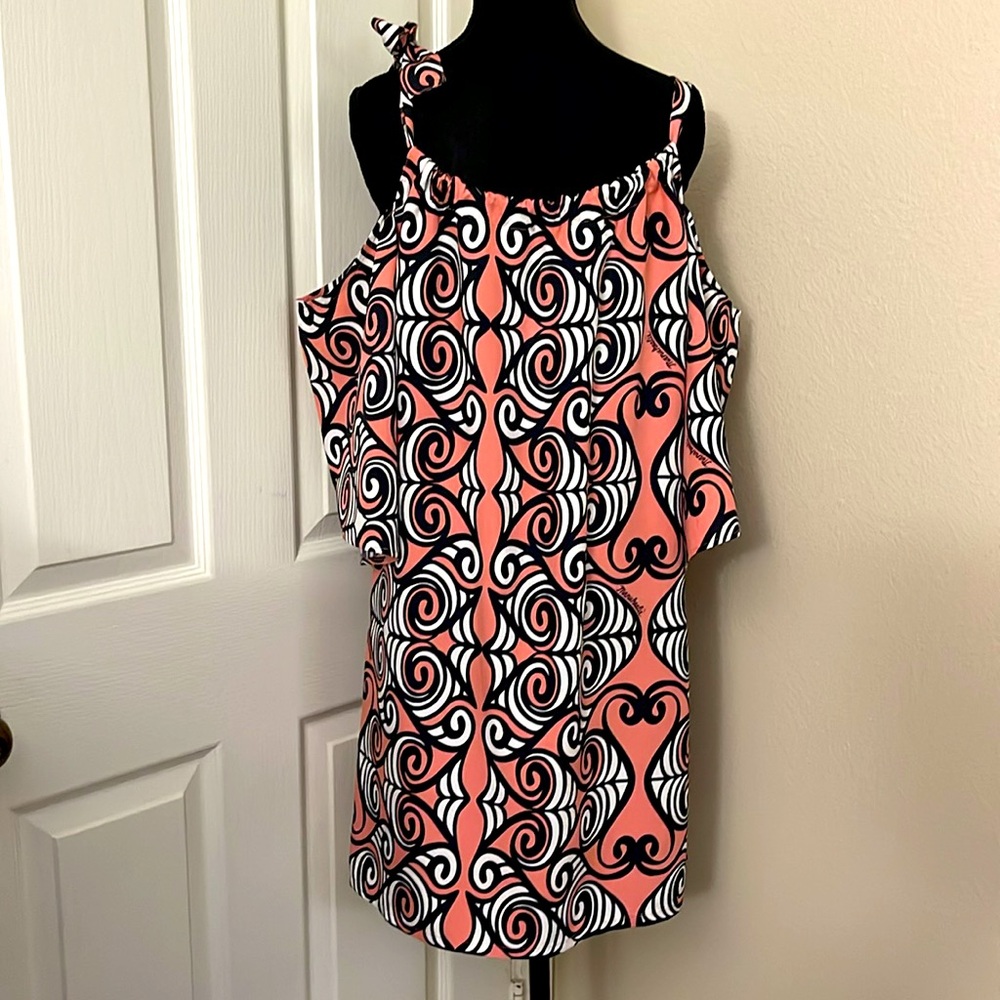 NWOT Manuhealii Aliʻi Dress M Salmon Pink/Navy Blue/White